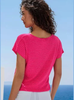 T-shirt à manches courtes en tricot structuré avec encolure ronde et élastique à la taille