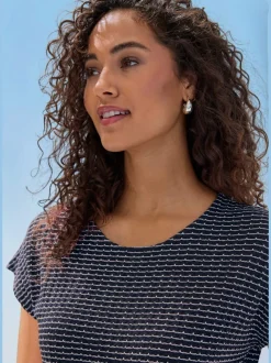 T-shirt à manches courtes en tricot avec motif graphique encolure ronde et élastique à la taille