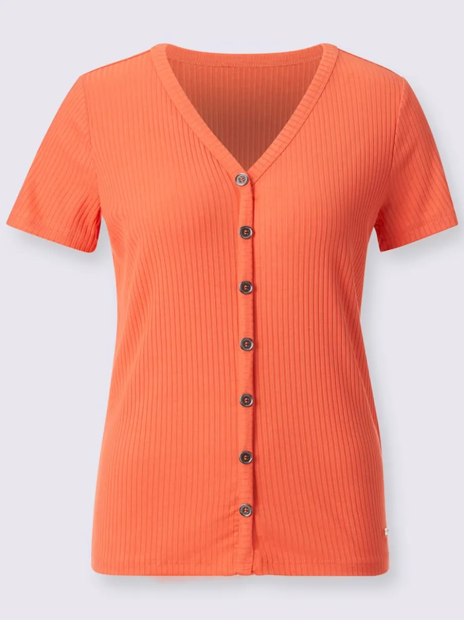T-shirt à manches courtes en viscose extensible avec col V et patte de boutonnage