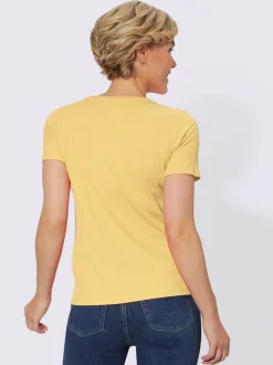 T-shirt à manches courtes en viscose extensible avec col V et patte de boutonnage