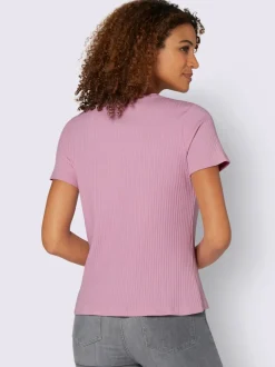 T-shirt à manches courtes en viscose extensible avec col V et patte de boutonnage