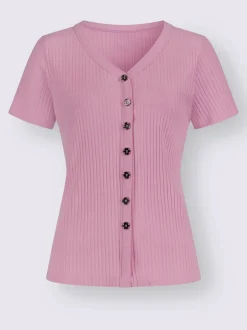 T-shirt à manches courtes en viscose extensible avec col V et patte de boutonnage