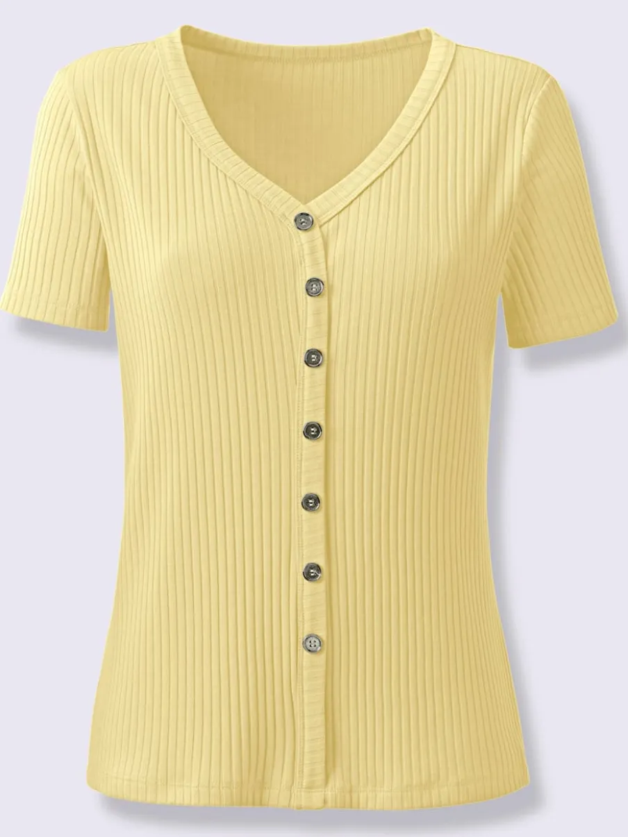 T-shirt à manches courtes en viscose extensible avec col V et patte de boutonnage