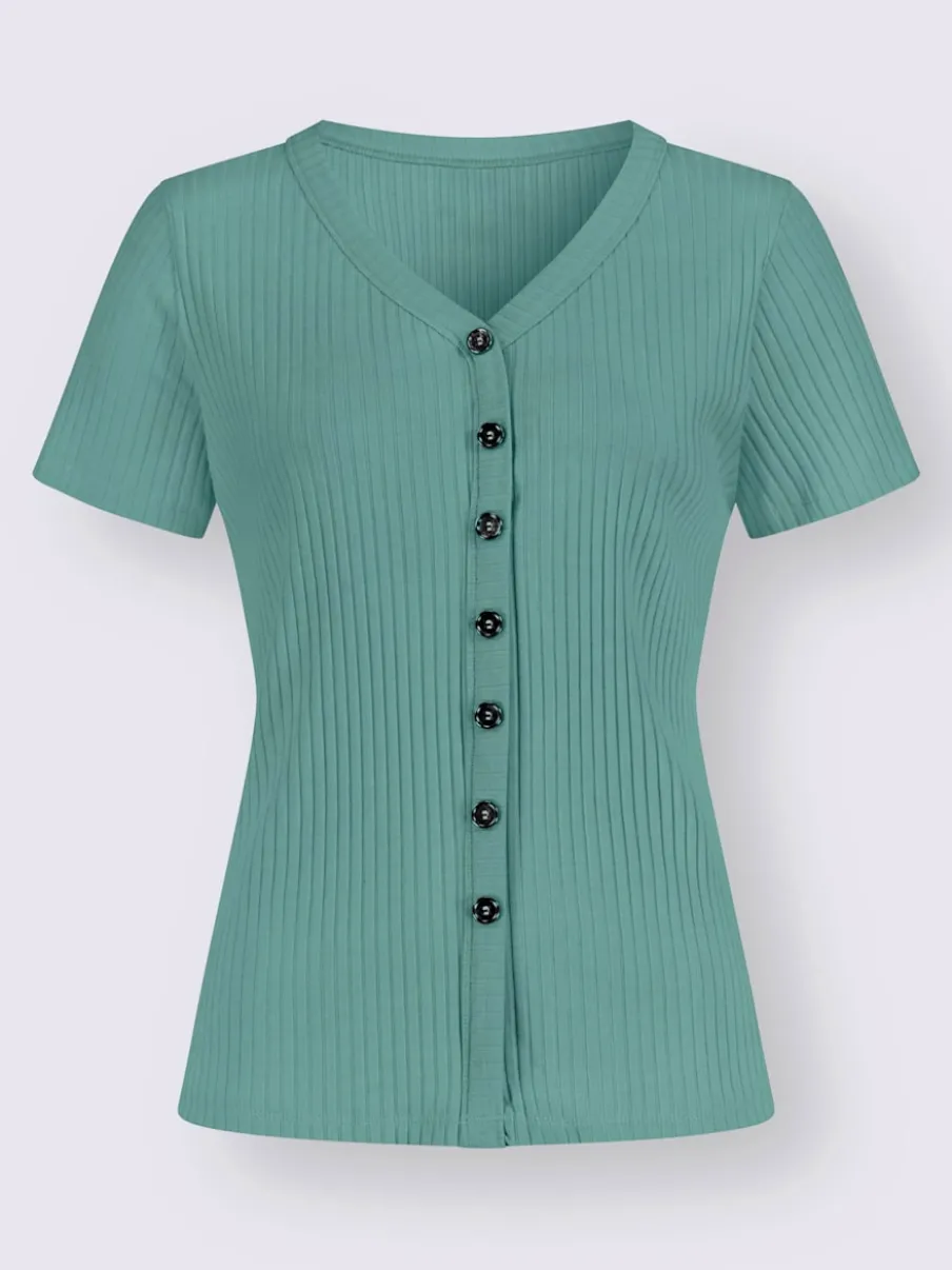 T-shirt à manches courtes en viscose extensible avec col V et patte de boutonnage