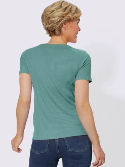 T-shirt à manches courtes en viscose extensible avec col V et patte de boutonnage