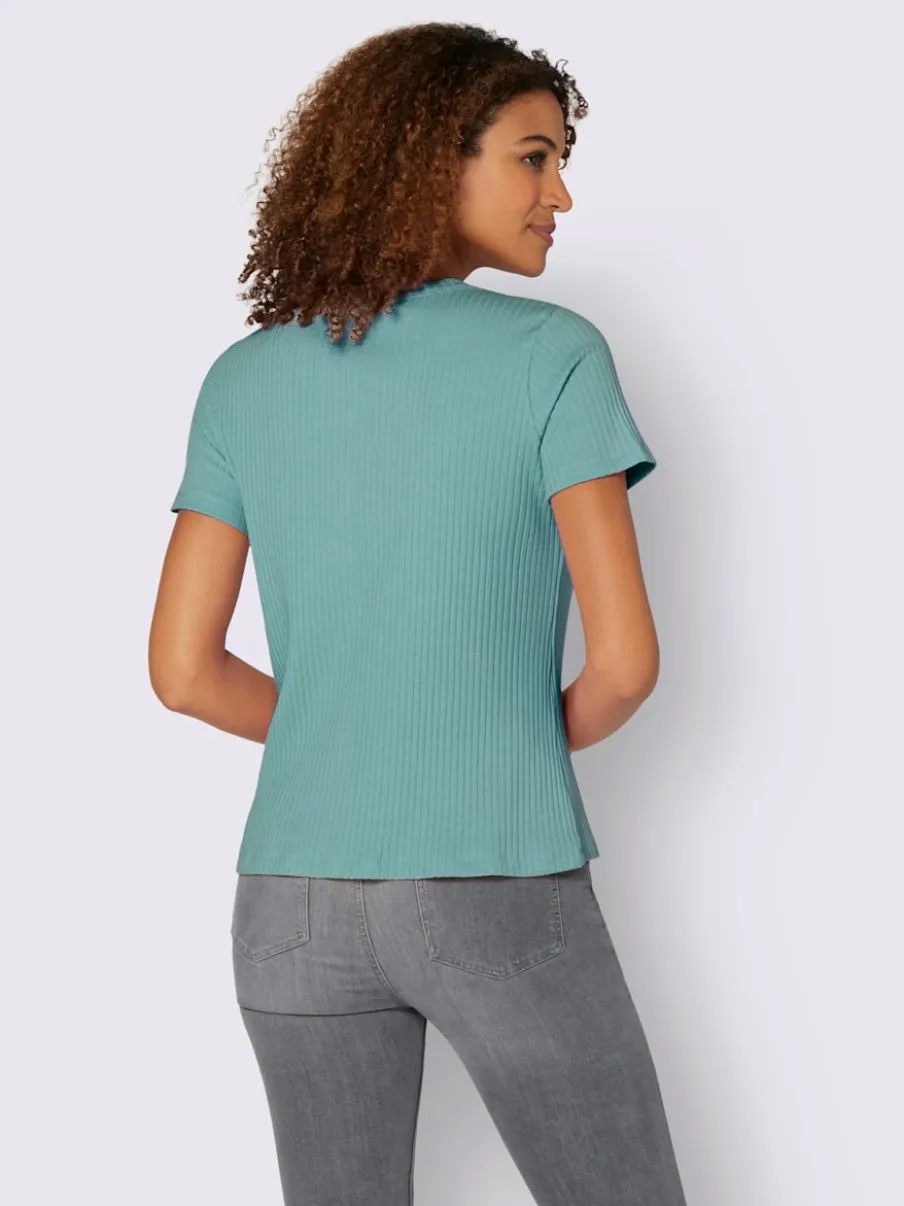 T-shirt à manches courtes en viscose extensible avec col V et patte de boutonnage