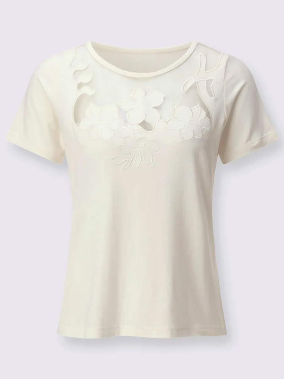 T-shirt à manches courtes en viscose avec empiècement en maille transparent