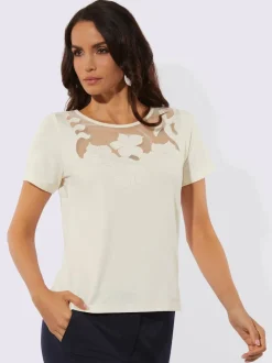 T-shirt à manches courtes en viscose avec empiècement en maille transparent