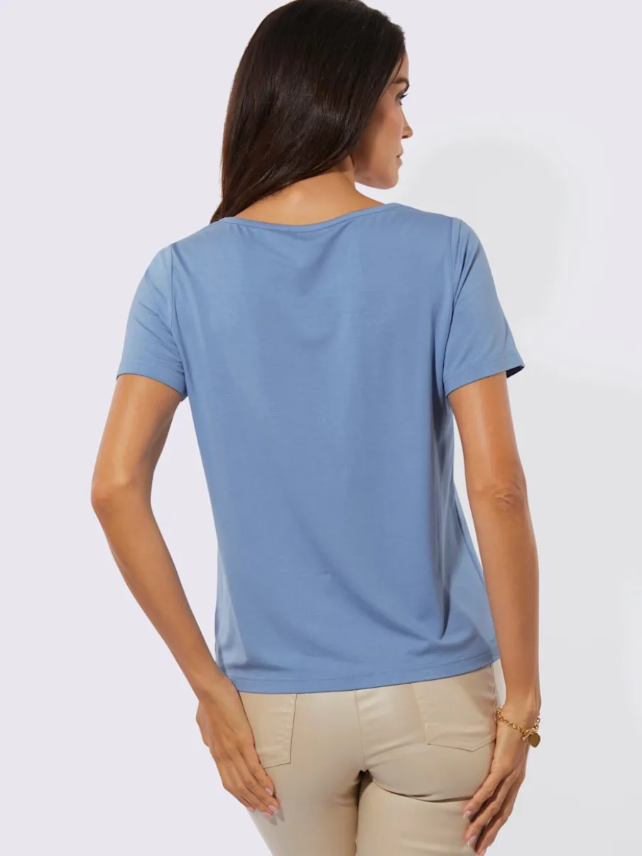 T-shirt à manches courtes en viscose avec empiècement en maille transparent