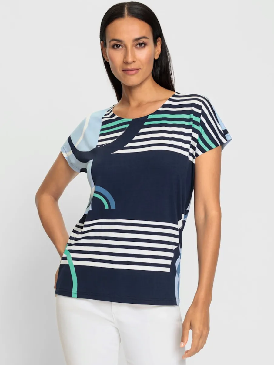 T-shirt à manches courtes en viscose douce à motifs géométriques