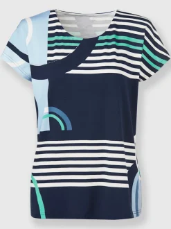 T-shirt à manches courtes en viscose douce à motifs géométriques