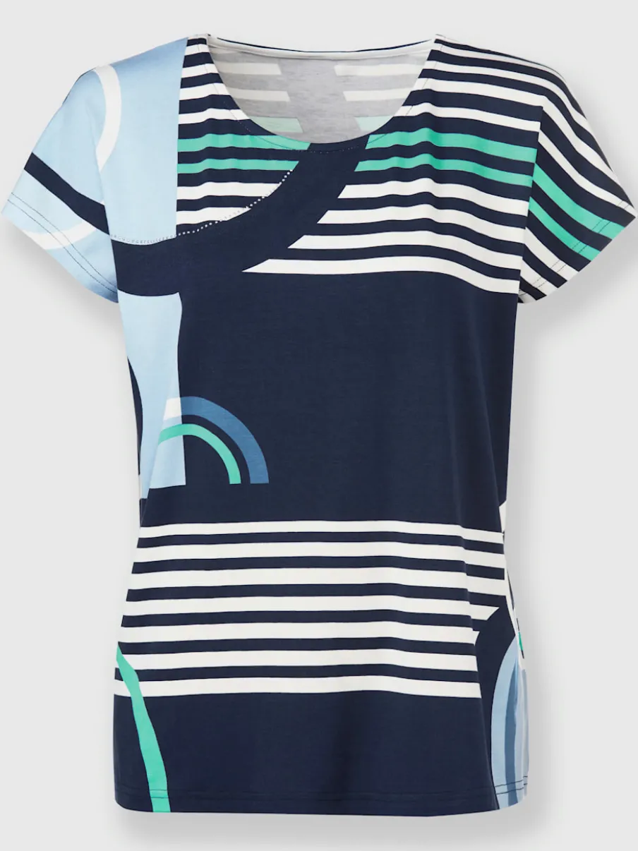 T-shirt à manches courtes en viscose douce à motifs géométriques