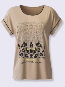 T-shirt manches courtes en viscose motif léopard et pierres