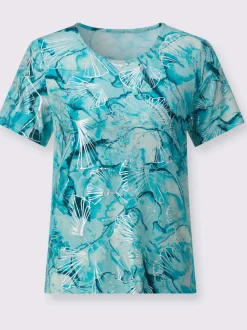 T-shirt à manches courtes en viscose avec imprimé feuilles