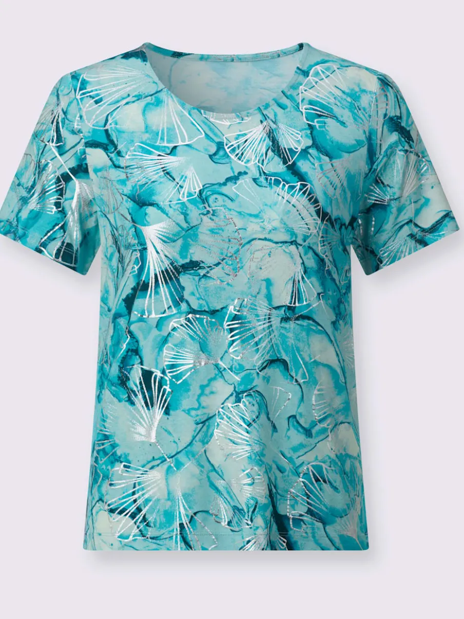 T-shirt à manches courtes en viscose avec imprimé feuilles