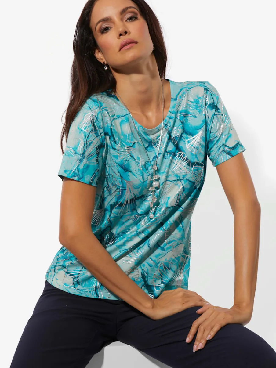 T-shirt à manches courtes en viscose avec imprimé feuilles