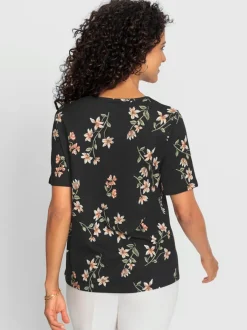 T-shirt à manches courtes fleuri en coton modal doux