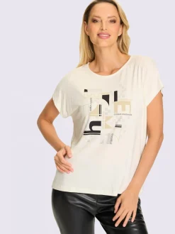 T-shirt à manches courtes imprimé avec pierres brillantes