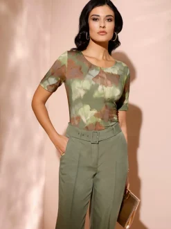 T-shirt à manches courtes imprimé feuilles extensible écologiques
