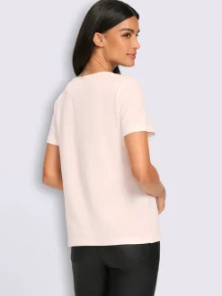 T-shirt à manches courtes inscription avec petites pierres brillantes fantaisie