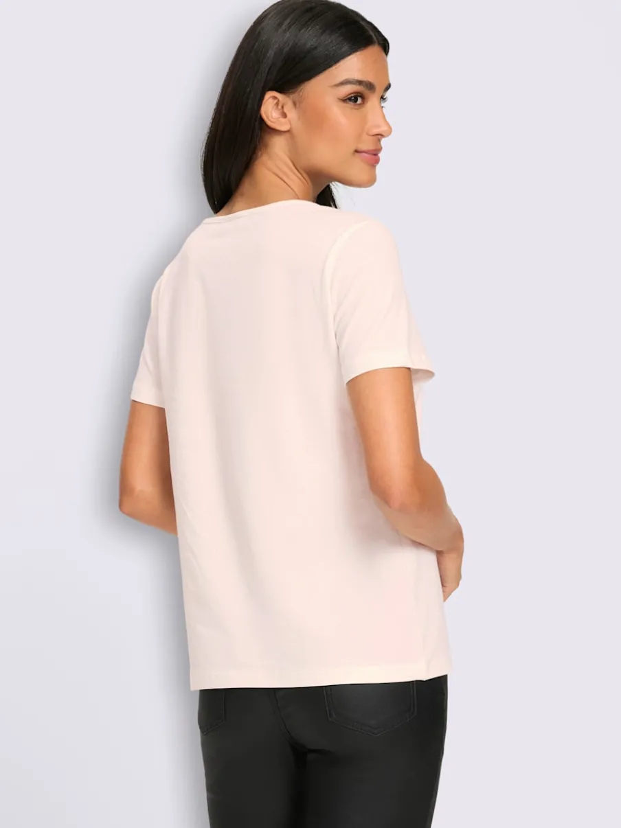 T-shirt à manches courtes inscription avec petites pierres brillantes fantaisie