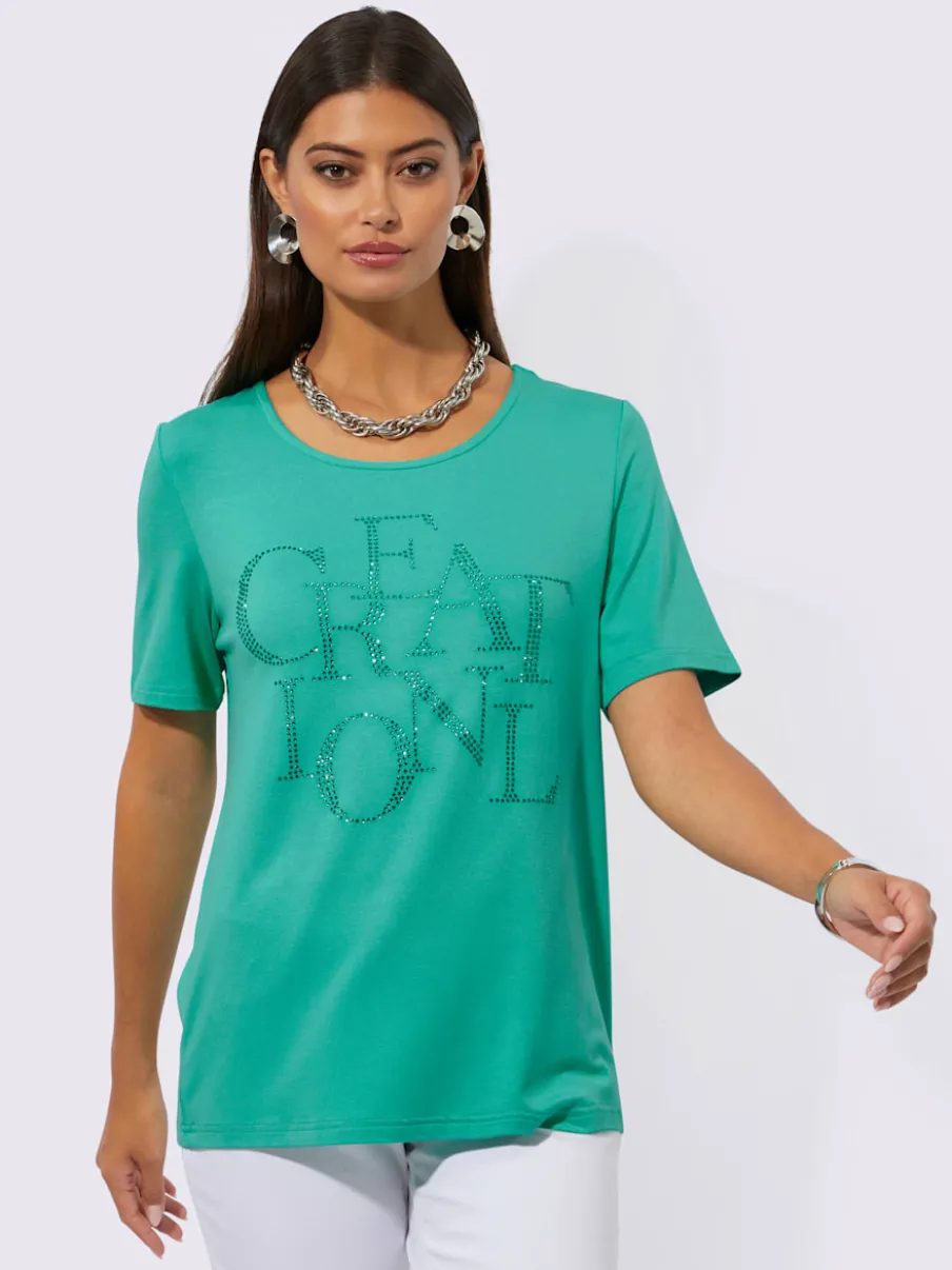T-shirt à manches courtes orné de pierres fantaisie brillantes