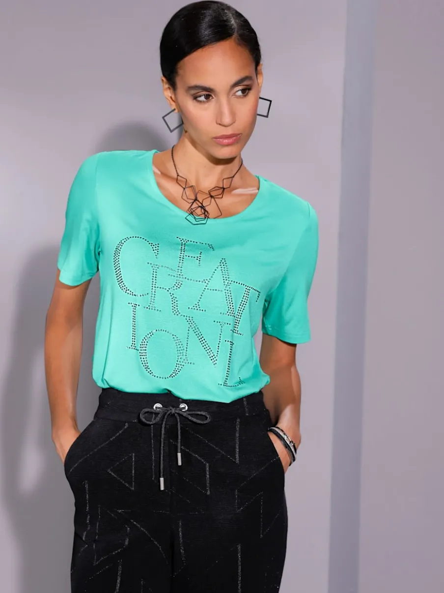 T-shirt à manches courtes orné de pierres fantaisie brillantes