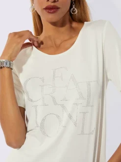 T-shirt à manches courtes orné de pierres fantaisie brillantes
