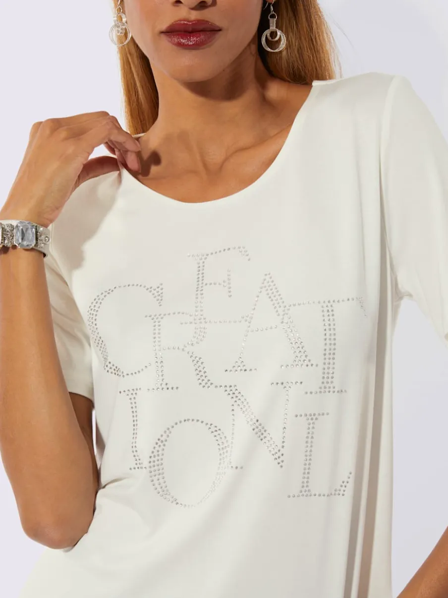T-shirt à manches courtes orné de pierres fantaisie brillantes