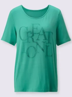 T-shirt à manches courtes orné de pierres fantaisie brillantes