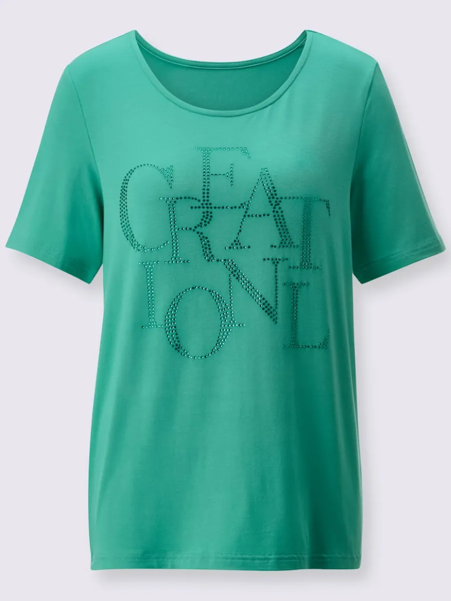 T-shirt à manches courtes orné de pierres fantaisie brillantes