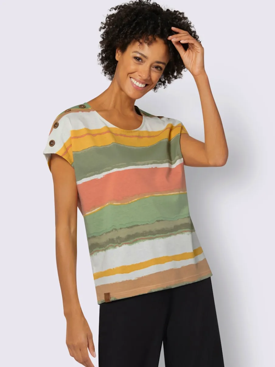 T-shirt à manches courtes rayé avec encolure et boutons