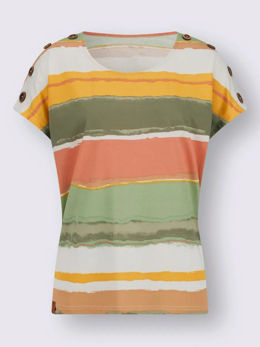 T-shirt à manches courtes rayé avec encolure et boutons