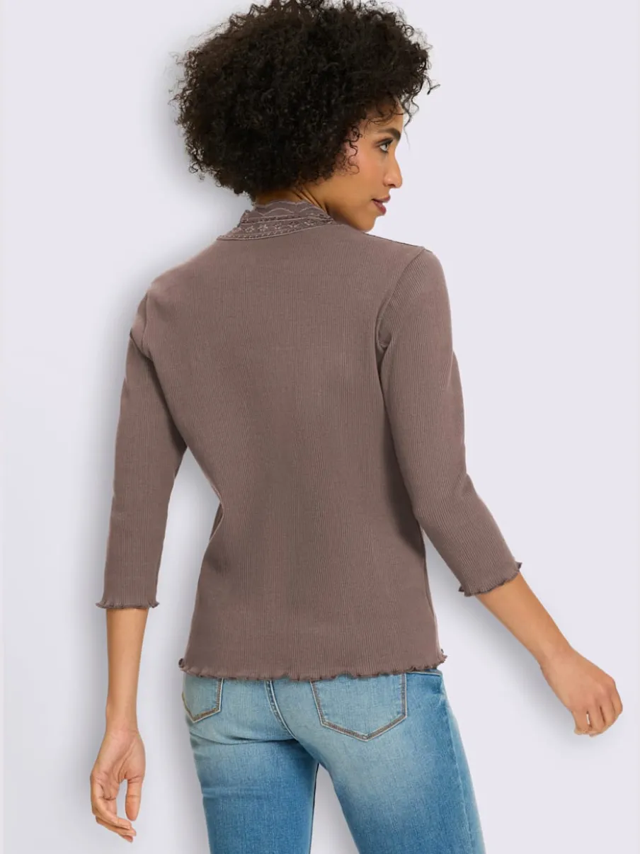 T-shirt à manches 3/4 empiècement dentelle tendance