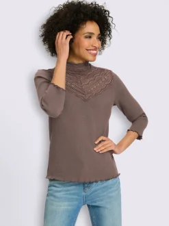T-shirt à manches 3/4 empiècement dentelle tendance