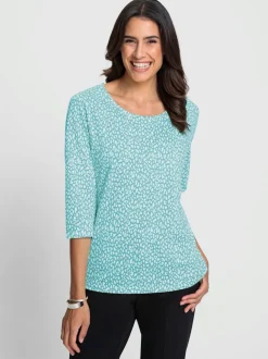 T-shirt à manches 3/4 en coton avec motif minimaliste