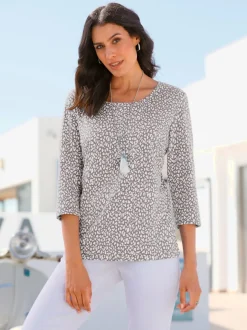 T-shirt à manches 3/4 en coton avec motif minimaliste