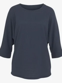 T-shirt à manches 3/4 en crêpe structurée avec ourlet arrondi