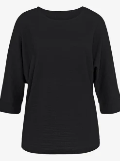 T-shirt à manches 3/4 en crêpe structurée avec ourlet arrondi
