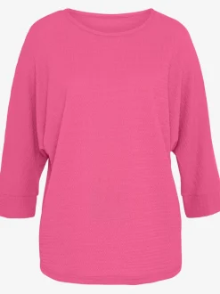 T-shirt à manches 3/4 en crêpe structurée avec ourlet arrondi
