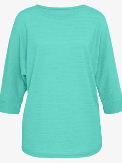 T-shirt à manches 3/4 en crêpe structurée avec ourlet arrondi