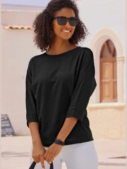 T-shirt à manches 3/4 en crêpe structurée avec ourlet arrondi