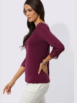 T-shirt à manches 3/4 en lyocell avec dentelle sur l'encolure