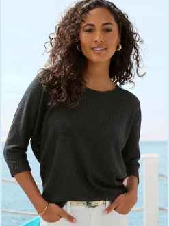 T-shirt à manches 3/4 en matière gaufrée légère