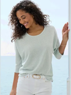 T-shirt à manches 3/4 en matière gaufrée légère