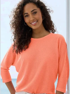 T-shirt à manches 3/4 en matière gaufrée légère