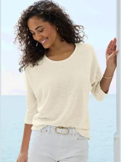 T-shirt à manches 3/4 en matière gaufrée légère