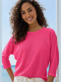 T-shirt à manches 3/4 en matière gaufrée légère