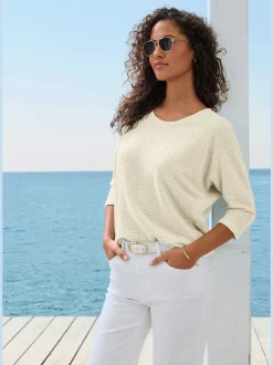 T-shirt à manches 3/4 en matière gaufrée légère
