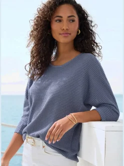 T-shirt à manches 3/4 en matière gaufrée légère